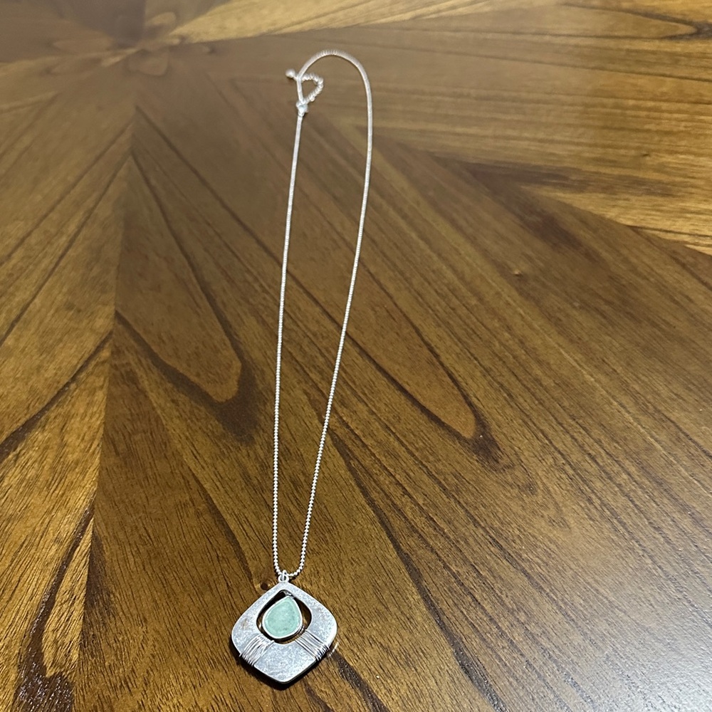 Sonoma Silver Necklace with Pale Green Teardrop Pendant